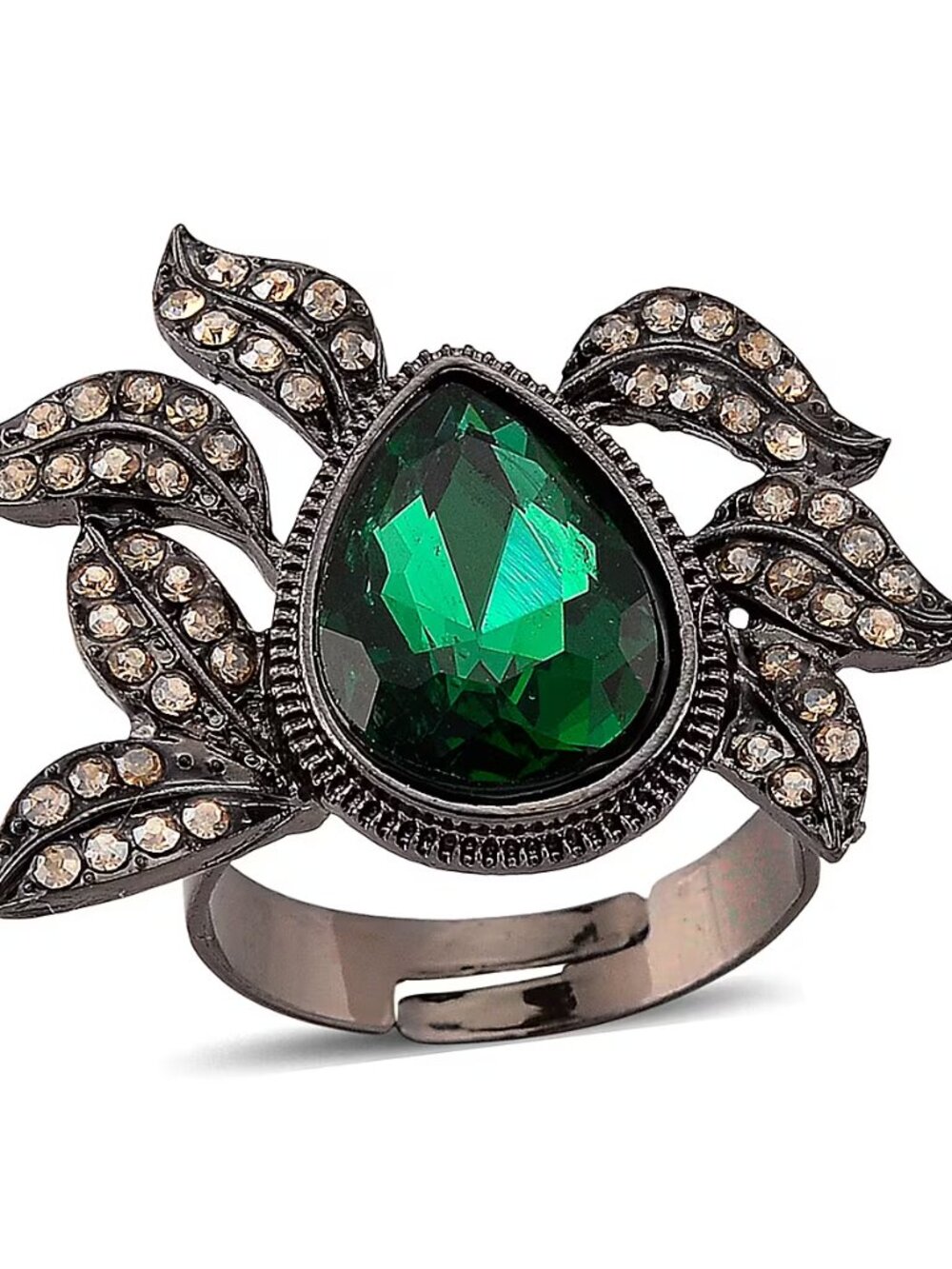 Austrian Green Glass Leaf Ring